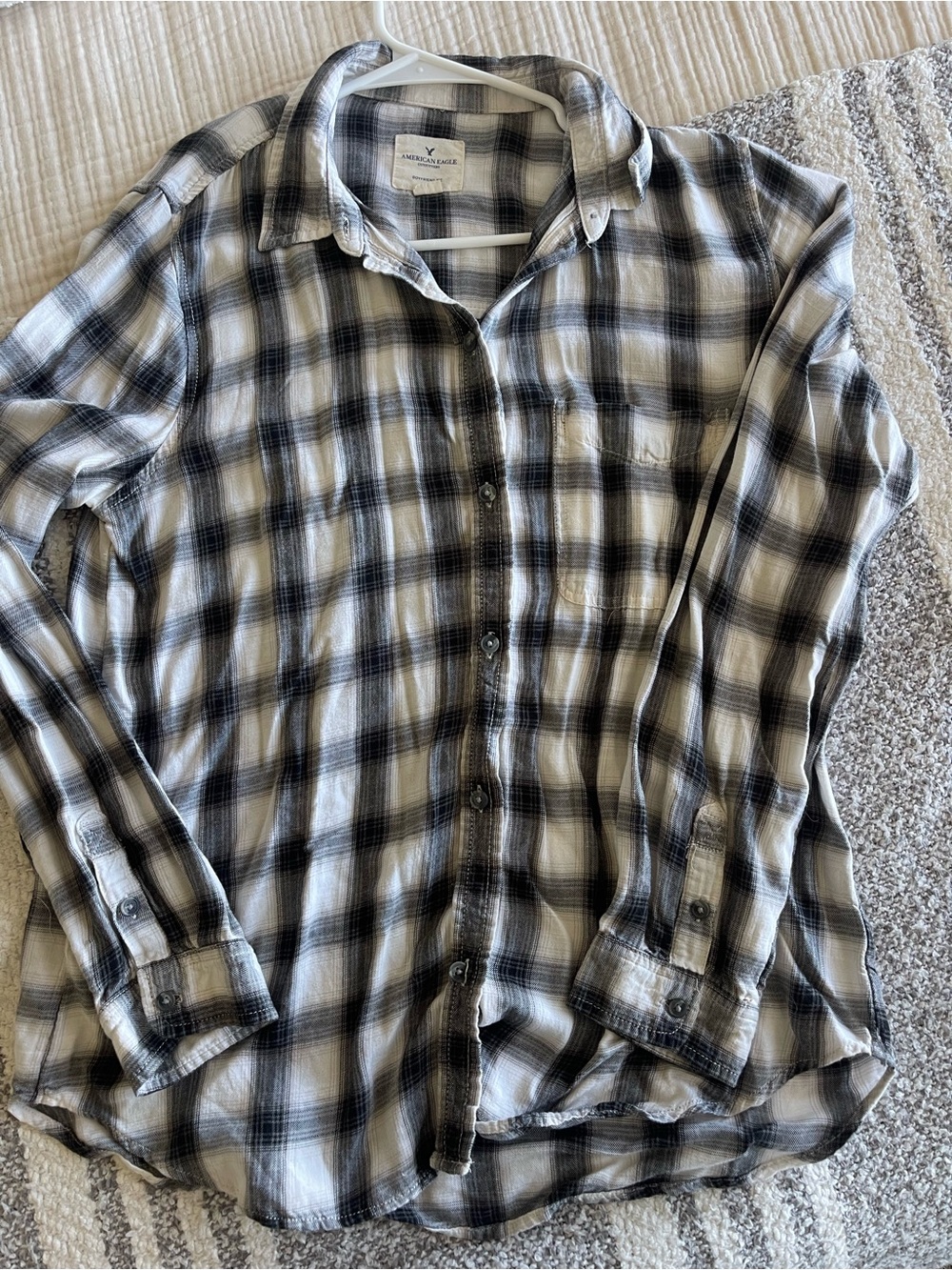 American Eagle Outfitters American Eagle Black Gray & White Plaid Flannel Shirt